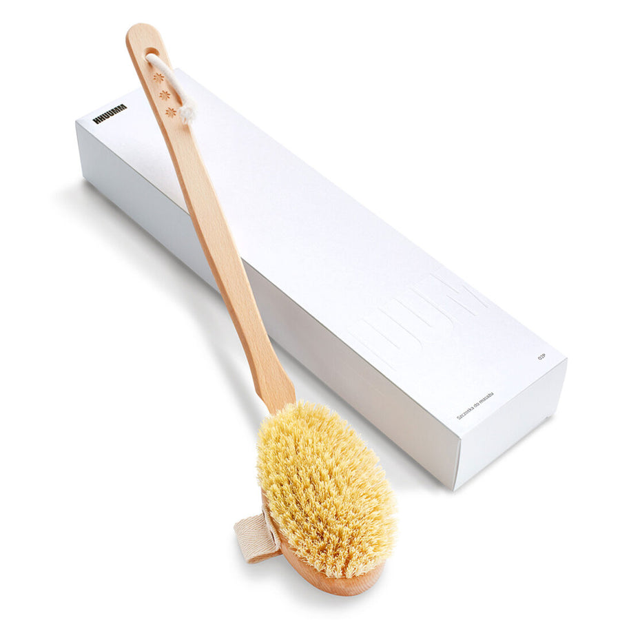 Dry body massage brush - tampico fiber, stick version, No.2P